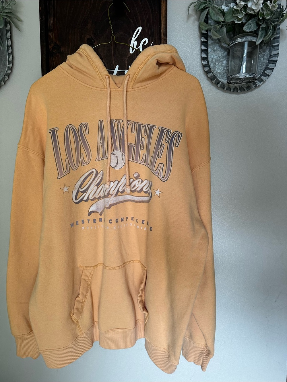 Hollister yellow Los Angeles Champions oversized Pullover Hoodie